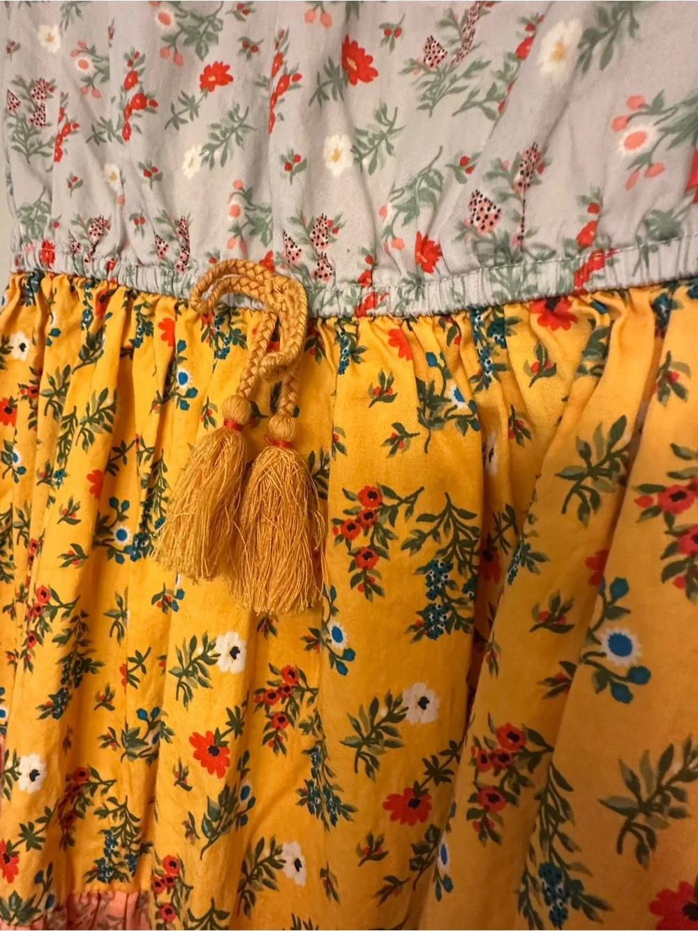 Peek Girls Floral Colorblock Tiered Dress - Yellow, Pink & Light Blue